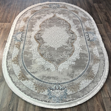 Турецкий ковер овальный Atlantik Hali Deco 27259A (Полиэстер, бежевый, серый, голубой)